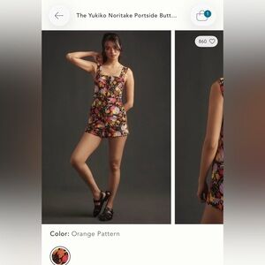 Anthropologie Floral Pattern Orange Black Pink Romper